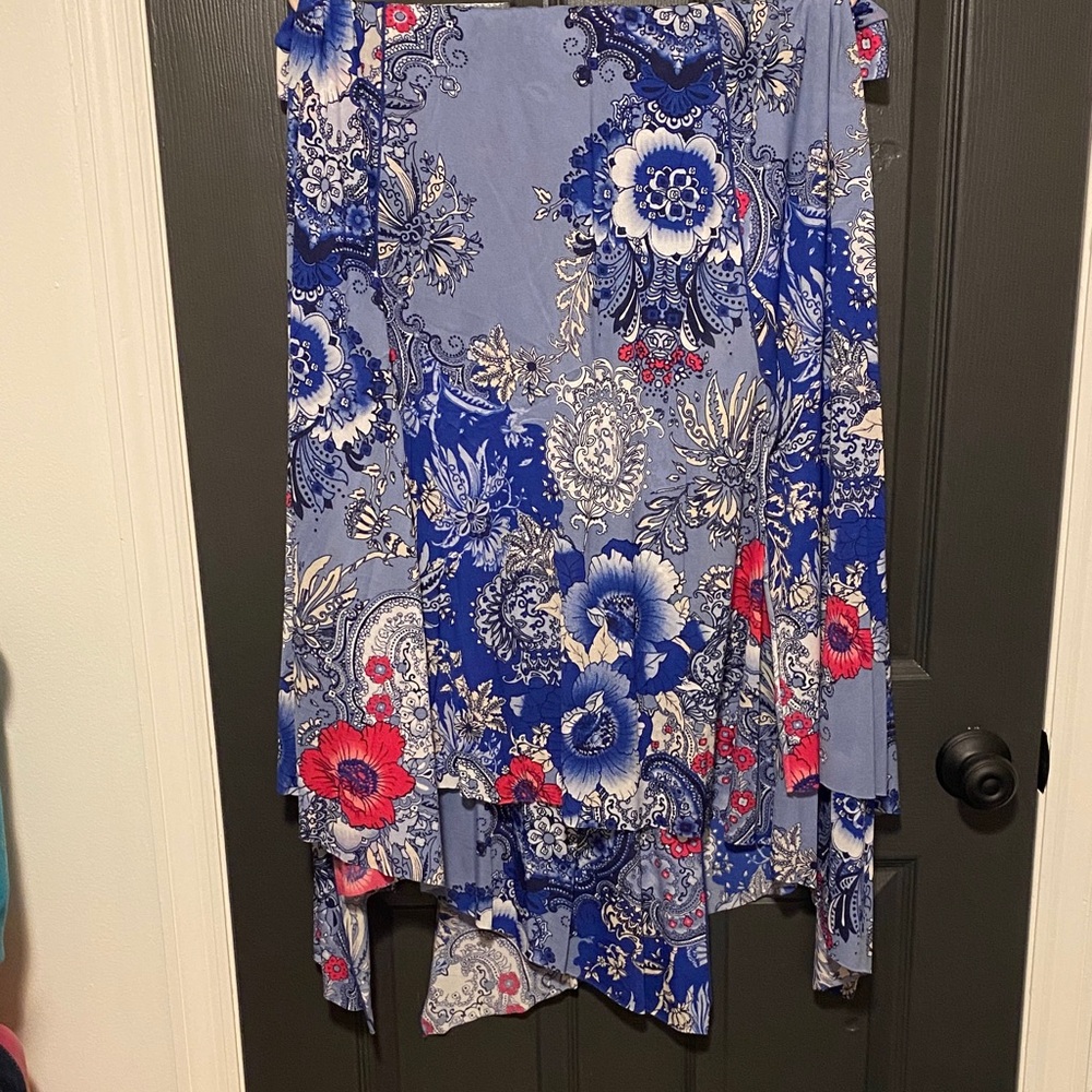 Chico's Blue and Pink Floral Midi Skirt